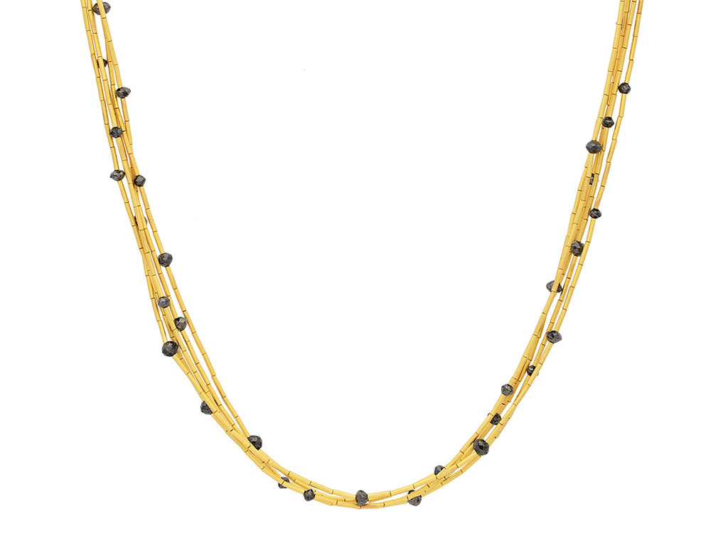 GURHAN, GURHAN Rain Gold Black Diamond Multi-Strand Beaded Short Necklace, Thin Gold Tubes