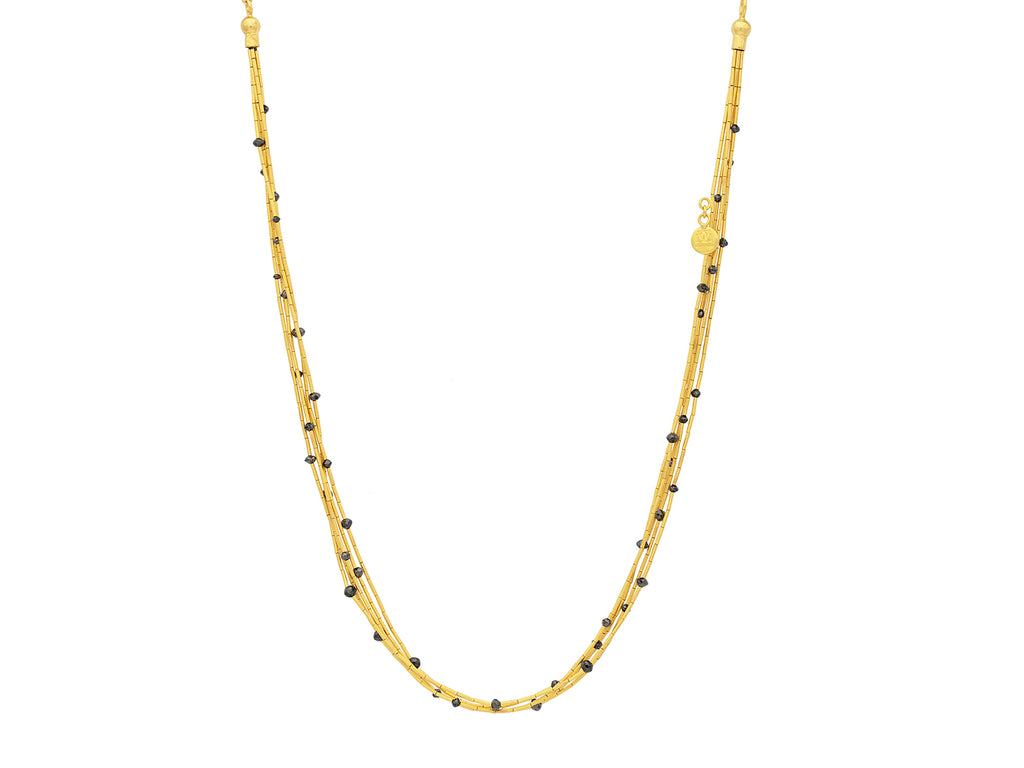 GURHAN, GURHAN Rain Gold Black Diamond Multi-Strand Beaded Short Necklace, Thin Gold Tubes