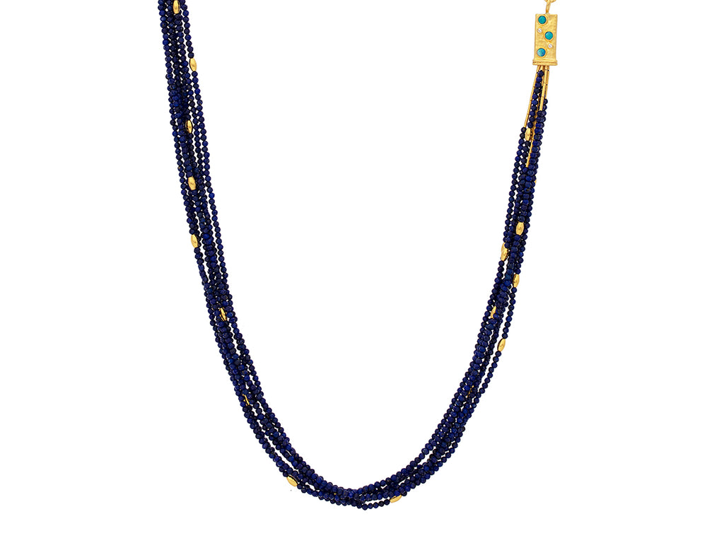 GURHAN, GURHAN Rain Gold Multi-Strand Long Necklace, Double "S" Clasp, with Lapis