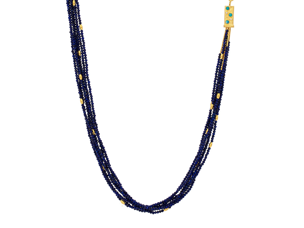 GURHAN, GURHAN Rain Gold Lapis Beaded Long Necklace, 7-Strand with Double "S" Clasp