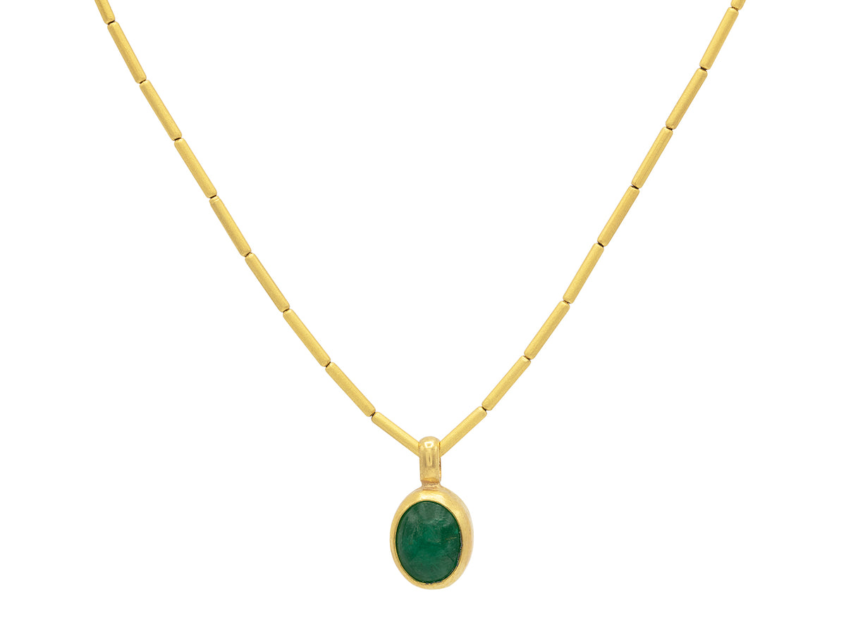 GURHAN, GURHAN Rain Gold Pendant Necklace, Oval Cabochon, with Emerald