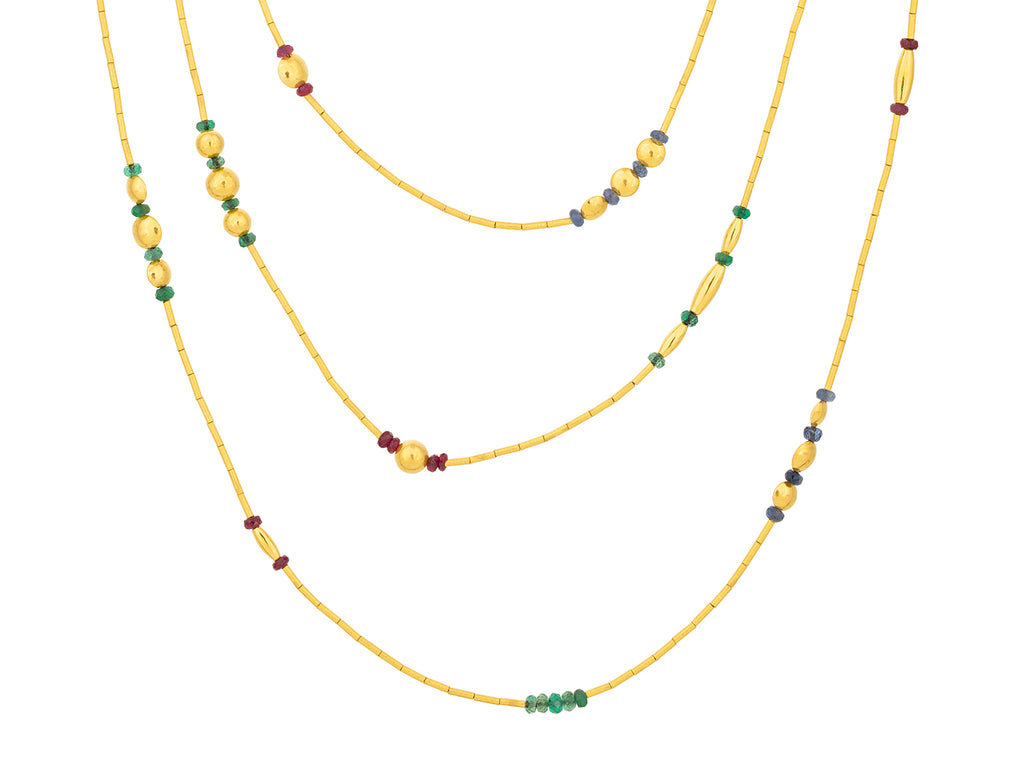 GURHAN, GURHAN Rain Gold Mixed Stone Single-Strand Beaded Long Necklace, Mixed Shape Gold Beads