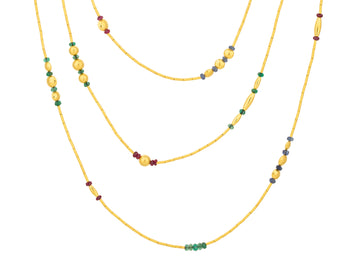 GURHAN, GURHAN Rain Gold Mixed Stone Single-Strand Beaded Long Necklace, Mixed Shape Gold Beads