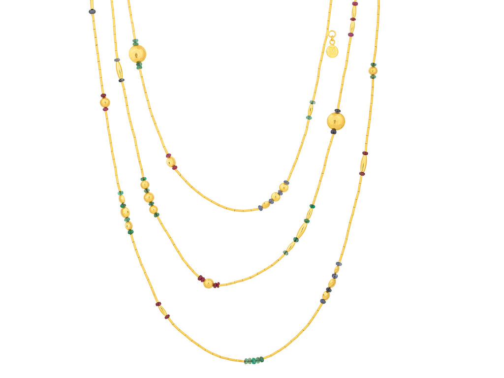 GURHAN, GURHAN Rain Gold Mixed Stone Single-Strand Beaded Long Necklace, Mixed Shape Gold Beads