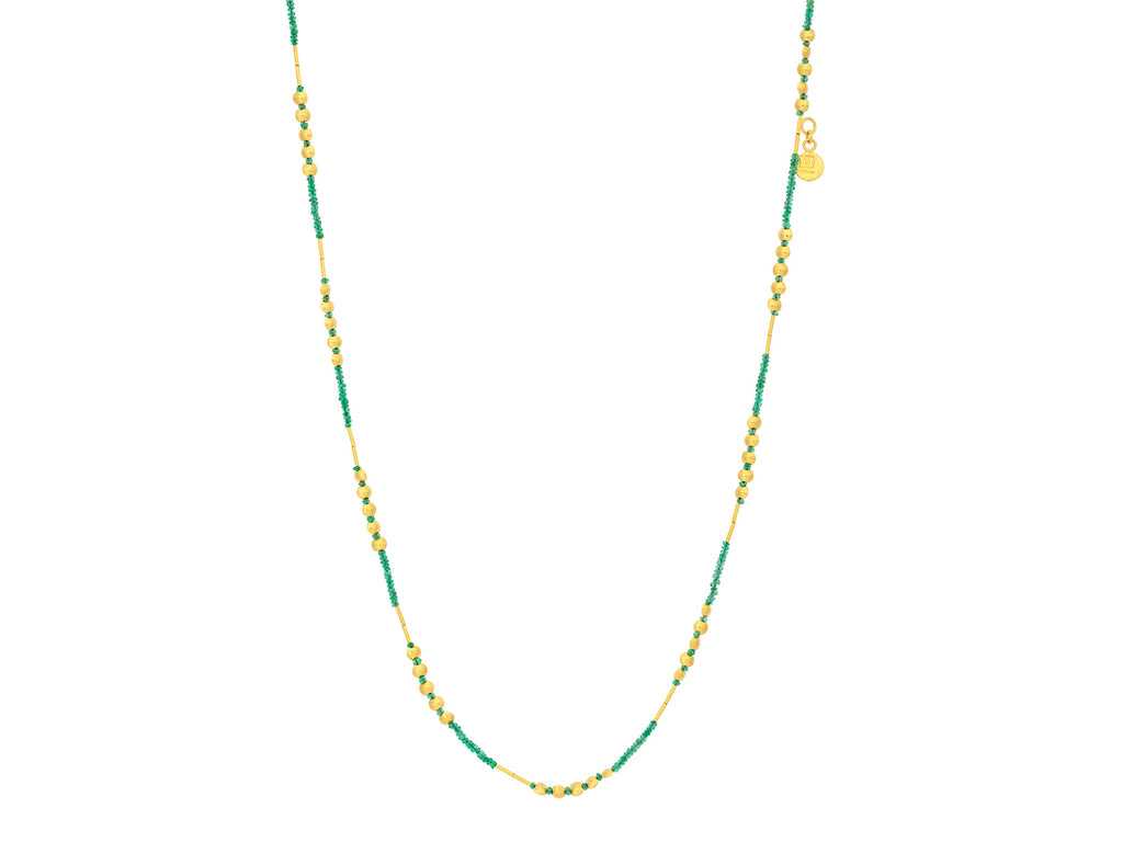 GURHAN, GURHAN Rain Gold Single Strand Short Necklace, Lentil and Gold Tube Beads, Emerald