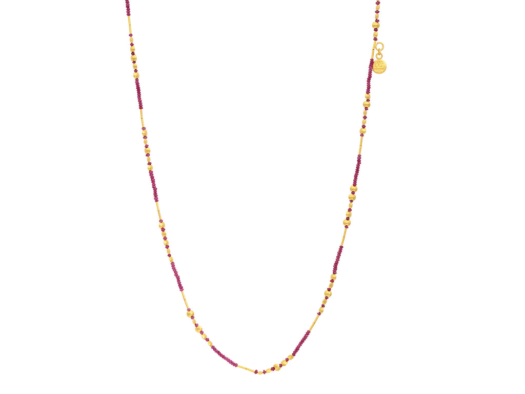 GURHAN, GURHAN Rain Gold Single-Strand Short Necklace, Lentil and Gold Tube Beads, Ruby
