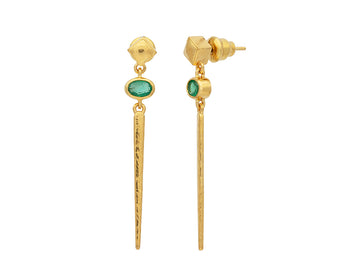 GURHAN, GURHAN Rain Gold Emerald Stiletto Drop Earrings, Square Post Top