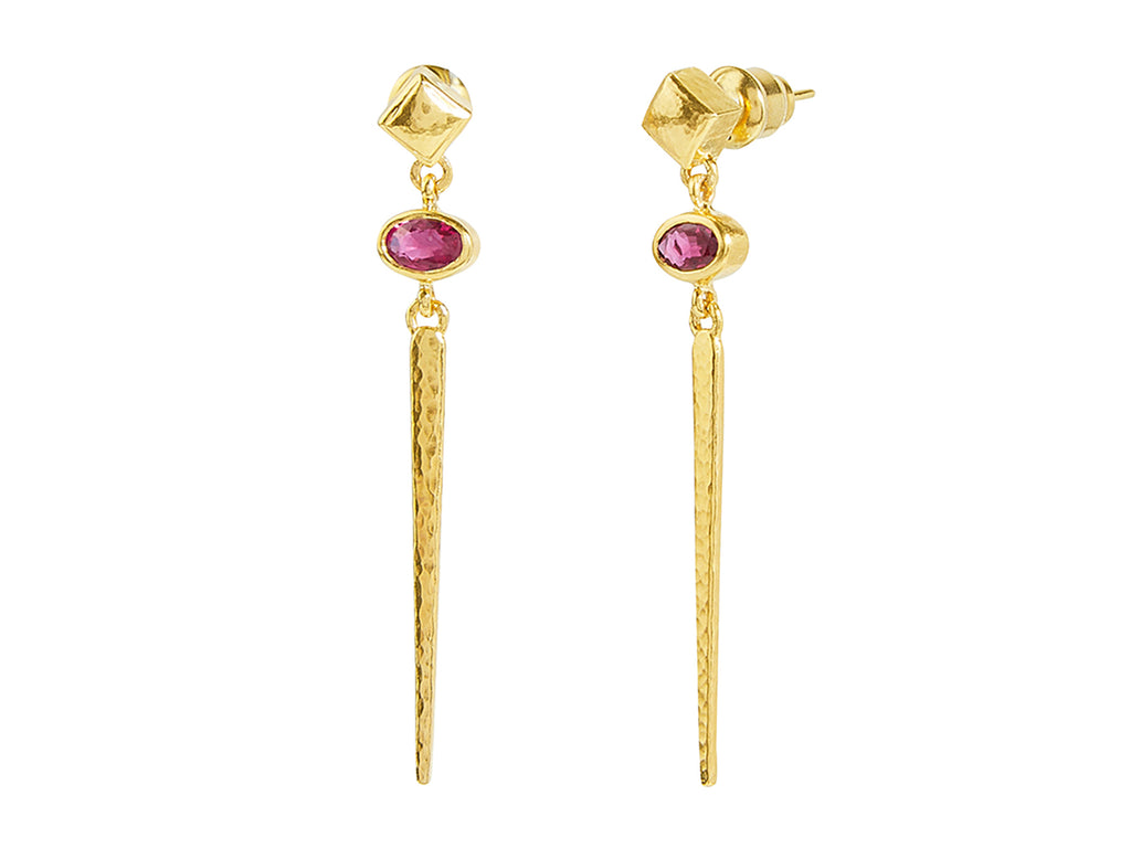 GURHAN, GURHAN Rain Gold Ruby Stiletto Drop Earrings, Square Post Top