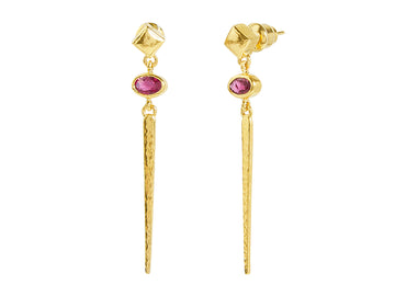 GURHAN, GURHAN Rain Gold Ruby Stiletto Drop Earrings, Square Post Top