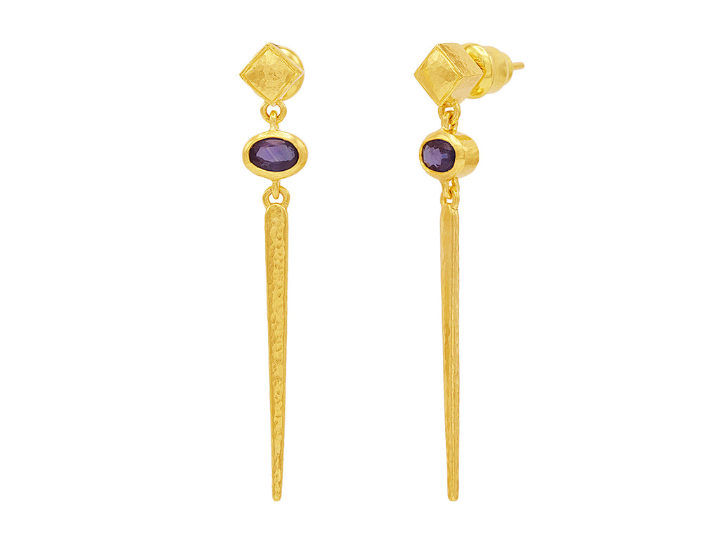 GURHAN, GURHAN Rain Gold Sapphire Stiletto Drop Earrings, Square Post Top