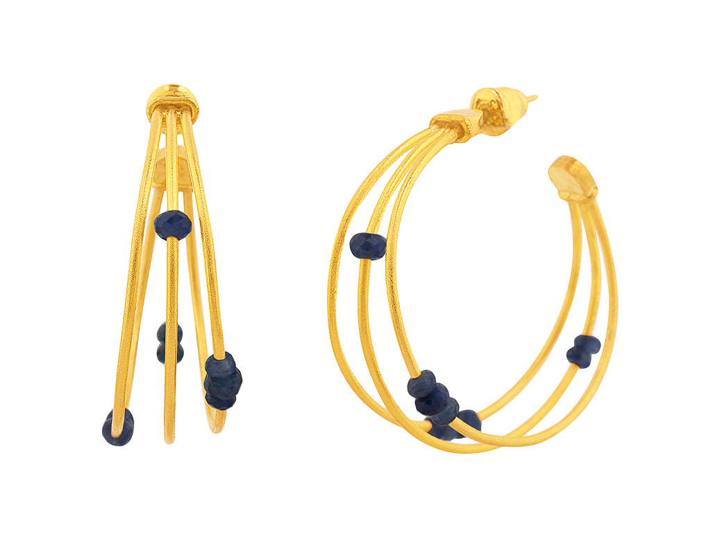 GURHAN, GURHAN Rain Gold Sapphire Beaded Hoop Earrings, Triple Strand