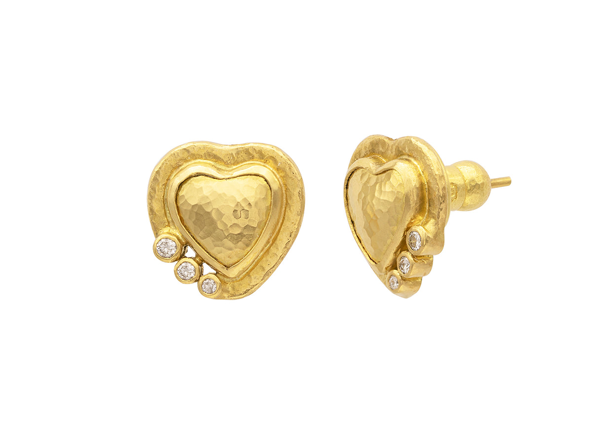 GURHAN, GURHAN Romance Gold Post Stud Earrings, 14mm Heart, Diamond