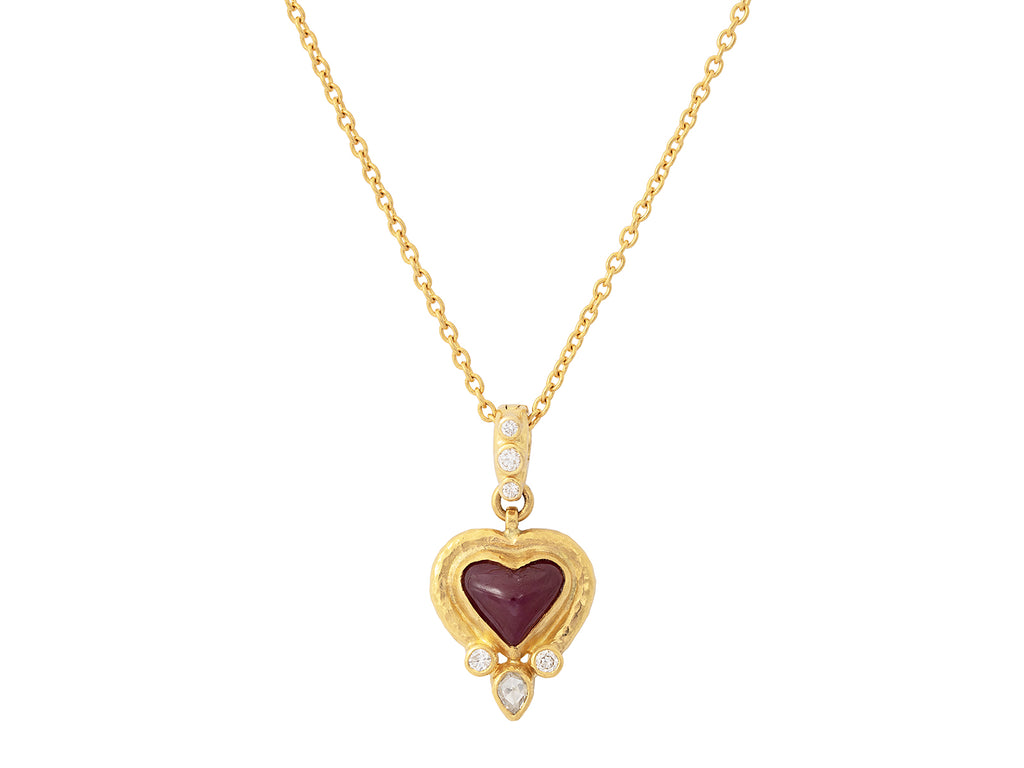 GURHAN, GURHAN Romance Gold Ruby Pendant Necklace, 9mm Heart set in Wide Frame