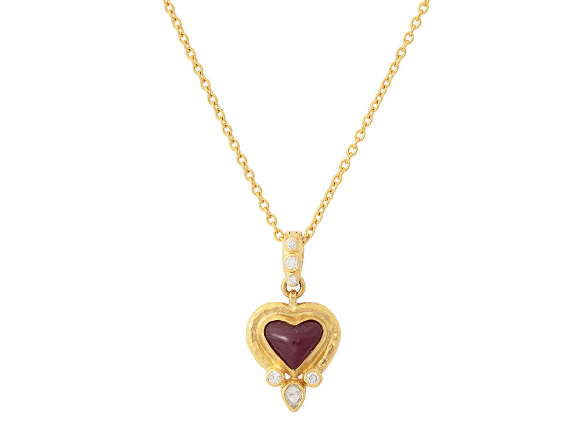 GURHAN, GURHAN Romance Gold Pendant Necklace, 9mm Heart set in Wide Frame, with Ruby and Diamond