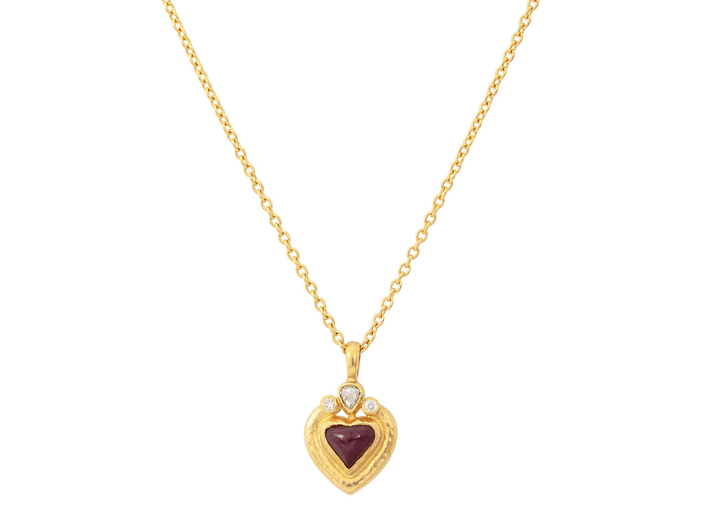 GURHAN, GURHAN Romance Gold Ruby Pendant Necklace, 7mm Heart set in Wide Frame