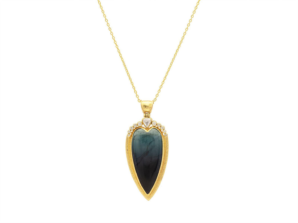 GURHAN, GURHAN Romance Gold Tourmaline Pendant Necklace, 48x24mm Heart set in Wide Frame