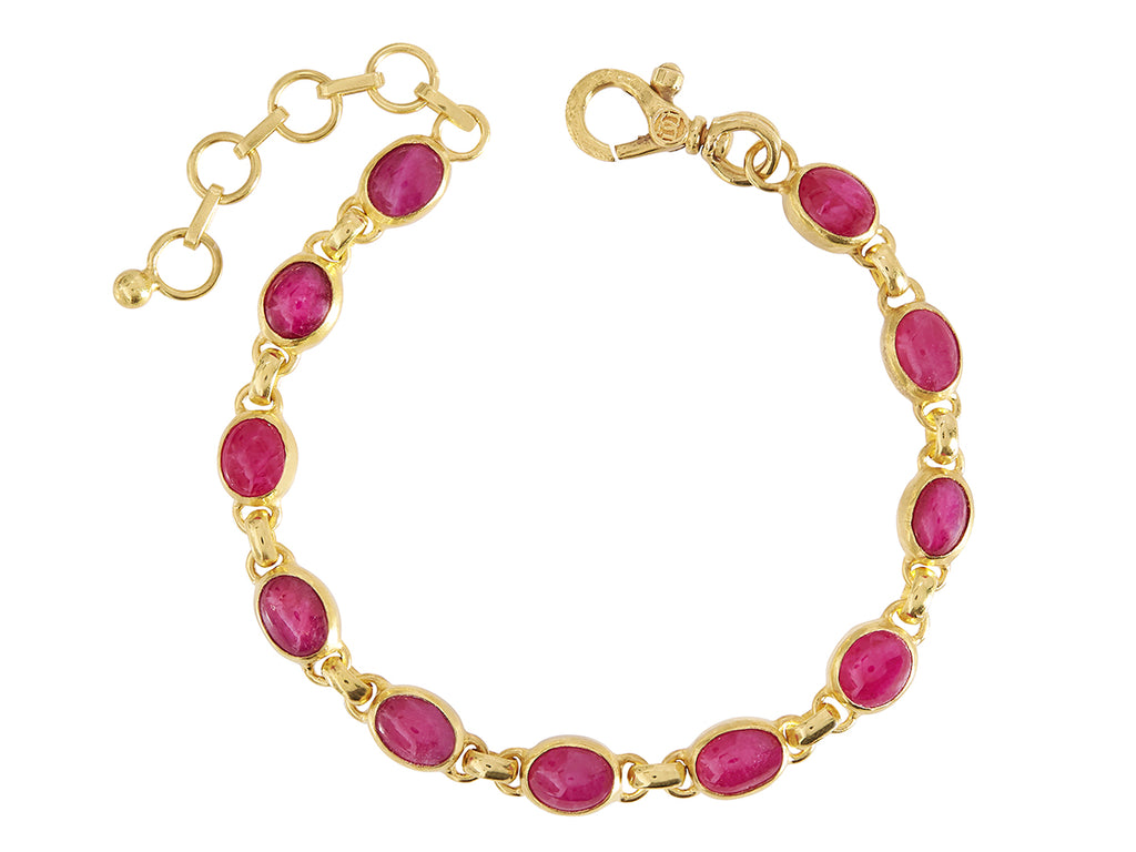 GURHAN, GURHAN Rune Gold Ruby All Around Single-Strand Bracelet, 8x6mm Cabochon Ovals