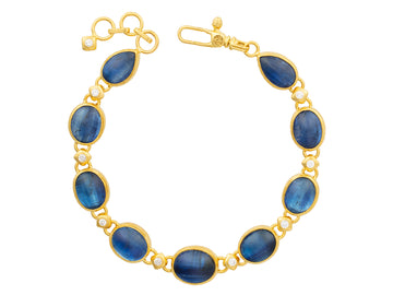 GURHAN, GURHAN Rune Gold All Around Single-Strand Bracelet, Mixed Cabochon Shapes, Kyanite and Diamond