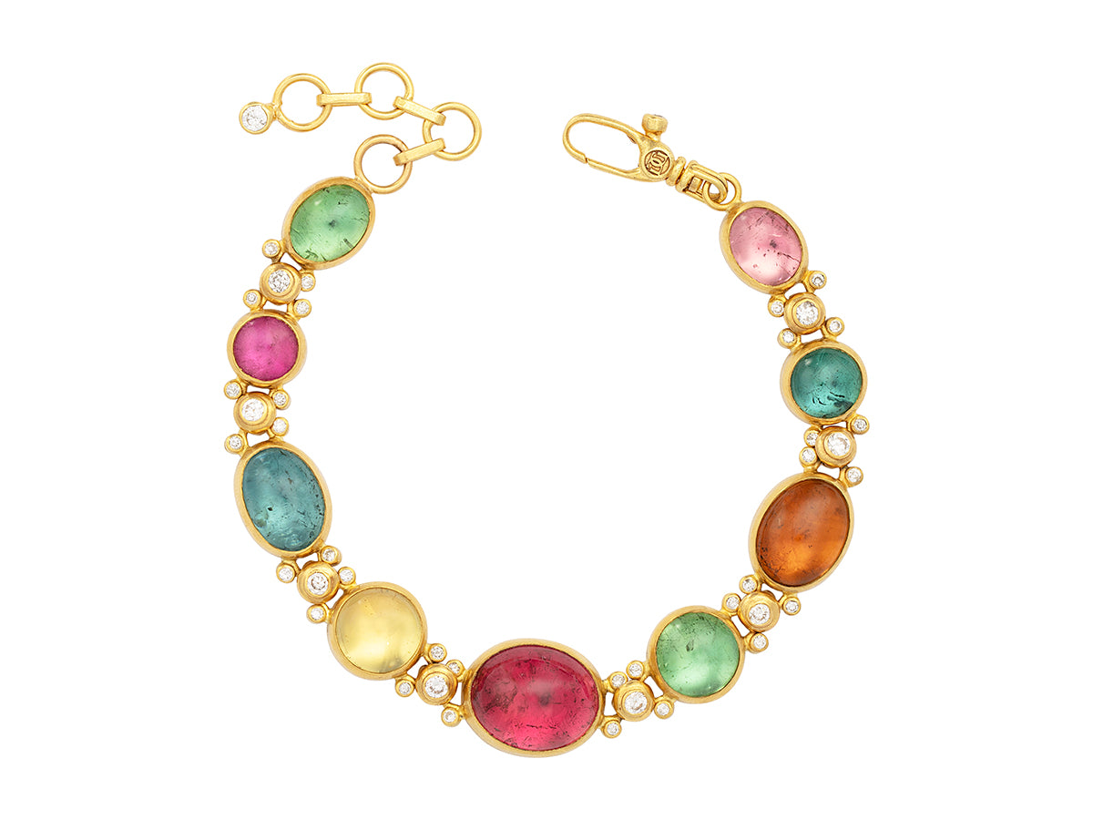 GURHAN, GURHAN Rune Gold All Around Link Bracelet, Multi-Colored Round and Oval, Tourmaline and Diamond