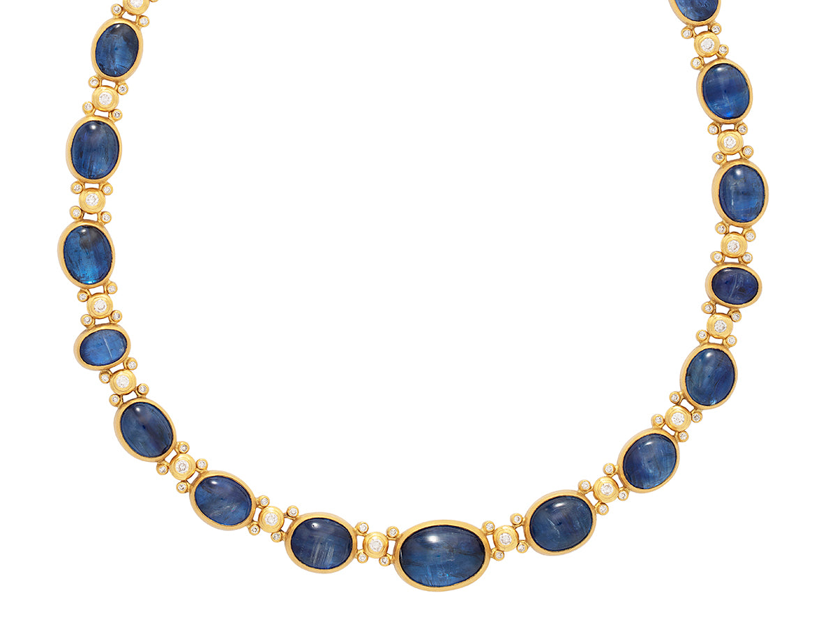 GURHAN, GURHAN Rune Gold All Around Short Necklace, Mixed Shape Cabochon, with Kyanite and Diamond