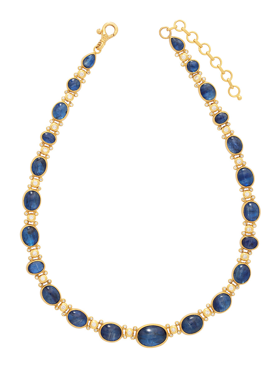 GURHAN, GURHAN Rune Gold All Around Short Necklace, Mixed Shape Cabochon, with Kyanite and Diamond