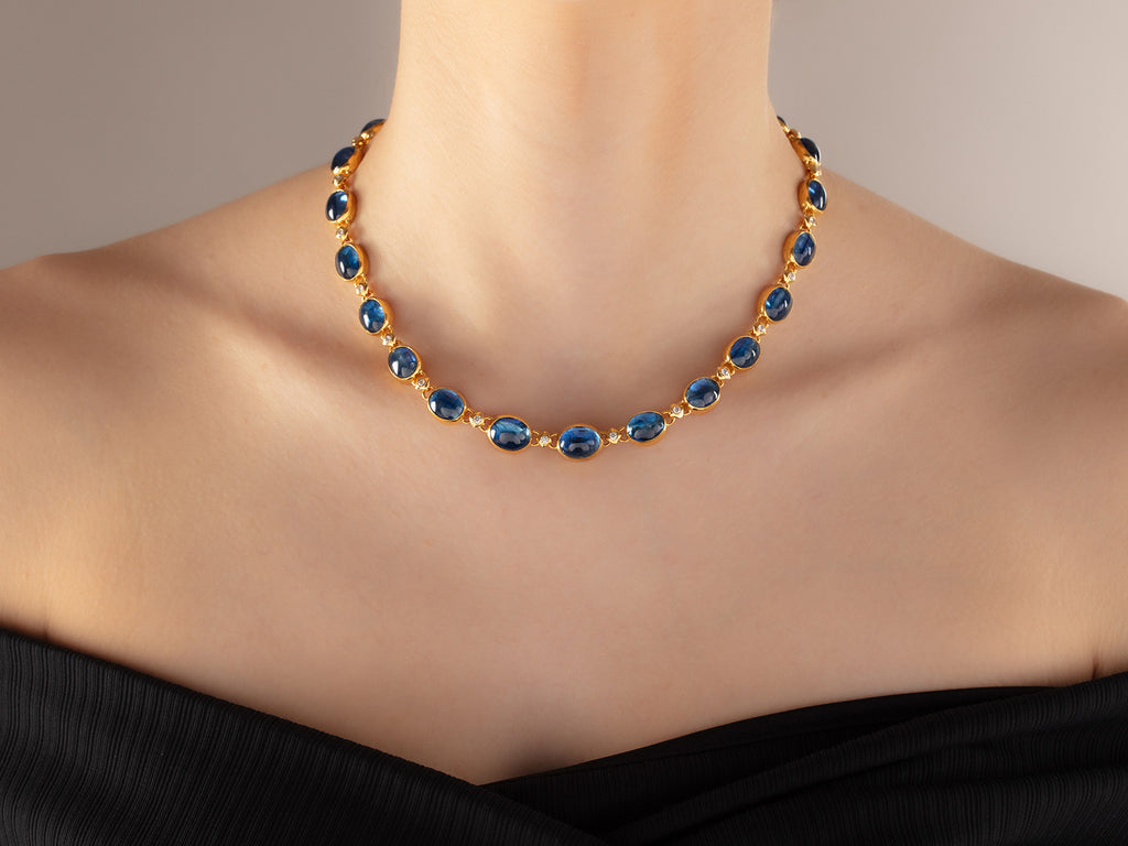 GURHAN, GURHAN Rune Gold All Around Short Necklace, Mixed Oval Cabochon, Kyanite and Diamond