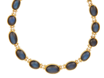 GURHAN, GURHAN Rune Gold Labradorite All Around Short Necklace, Mixed Round and Oval Cabochon