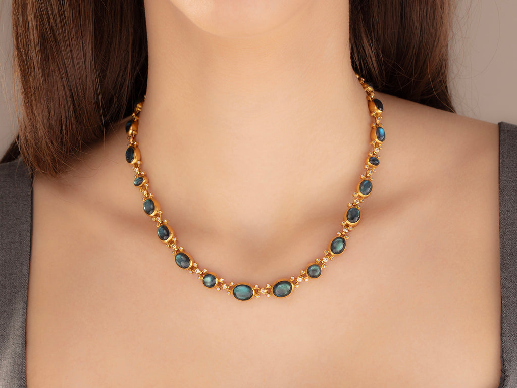 GURHAN, GURHAN Rune Gold Labradorite All Around Short Necklace, Mixed Oval and Round