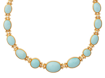 GURHAN, GURHAN Rune Gold All Around Short Necklace, Mixed Round and Oval Cabochon, Turquoise and Diamond