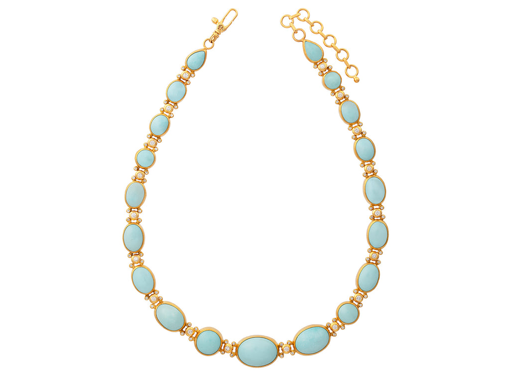 GURHAN, GURHAN Rune Gold All Around Short Necklace, Mixed Round and Oval Cabochon, Turquoise and Diamond