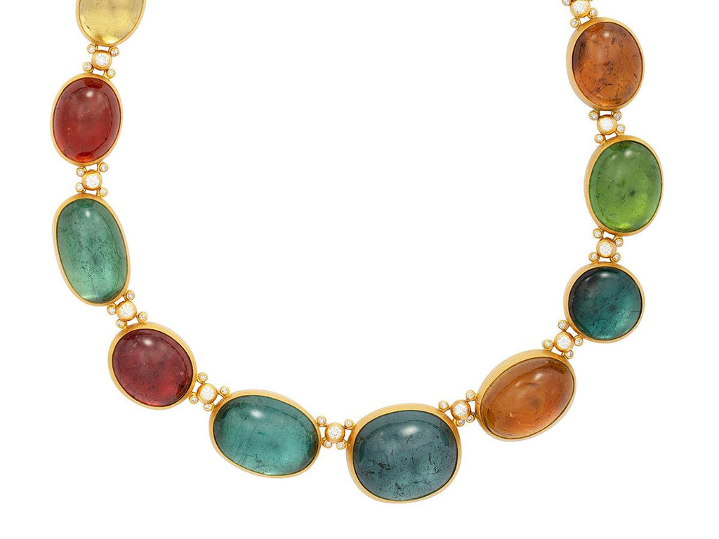 GURHAN, GURHAN Rune Gold Tourmaline All Around Short Necklace, Mixed Cabochon