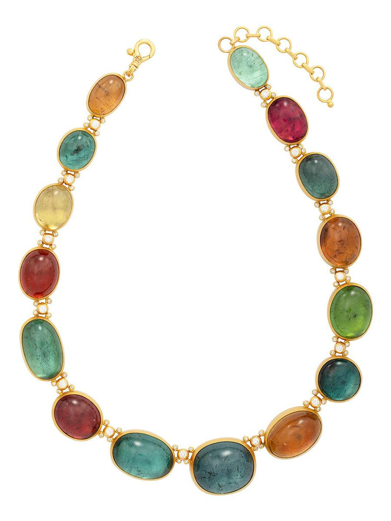GURHAN, GURHAN Rune Gold Tourmaline All Around Short Necklace, Mixed Cabochon