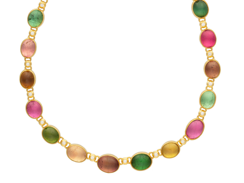 GURHAN, GURHAN Rune Gold All Around Short Necklace, Mixed Oval Cabochon, Tourmaline and Diamond