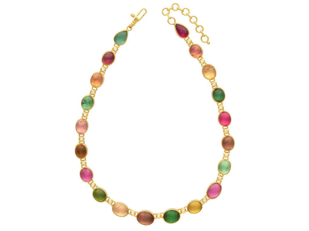 GURHAN, GURHAN Rune Gold All Around Short Necklace, Mixed Oval Cabochon, Tourmaline and Diamond