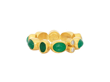 GURHAN, GURHAN Rune Gold All Around Band Ring, Mixed Sized Stones, with Emerald and Diamond