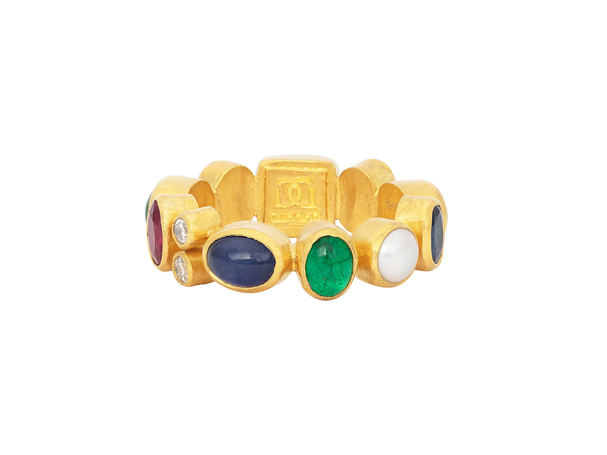 GURHAN, GURHAN Rune Gold All Around Band Ring, Mixed Shapes, with Mixed Stones