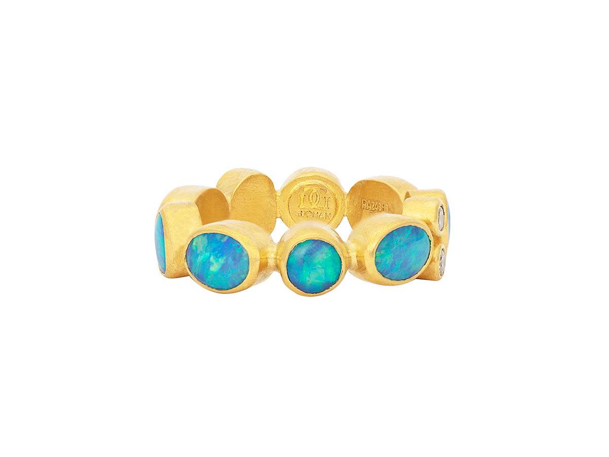 GURHAN, GURHAN Rune Gold All Around Band Ring, Mixed Cabochon, with Opal and Diamond