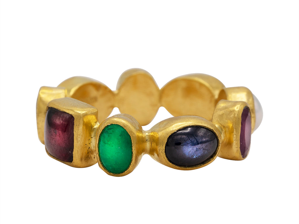 GURHAN, GURHAN Rune Gold Mixed Stone Band Ring, All Around