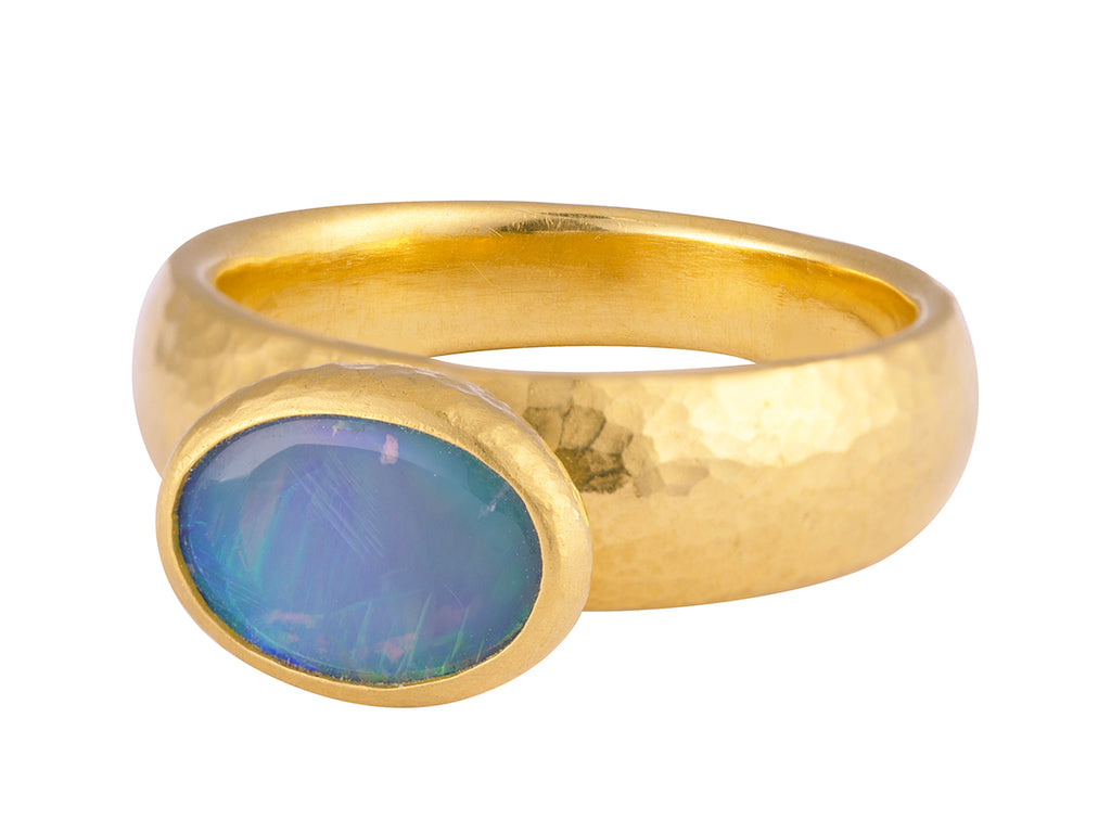 GURHAN, GURHAN Rune Gold Center Stone Cocktail Ring, 10x7mm Oval on Graduated Band, Opal