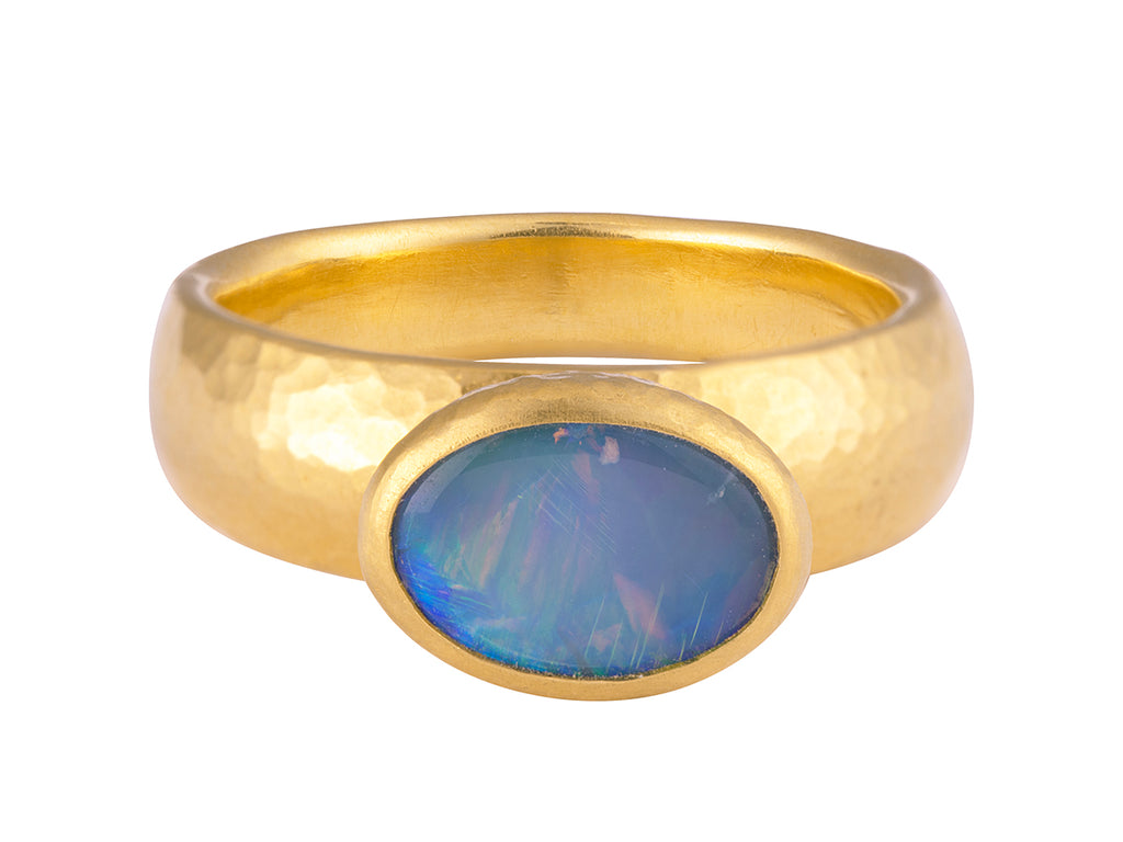 GURHAN, GURHAN Rune Gold Center Stone Cocktail Ring, 10x7mm Oval on Graduated Band, Opal