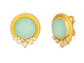 GURHAN, GURHAN Rune Gold Clip Post Stud Earrings, 15mm Round set in Wide Frame, Chalcedony and Diamond