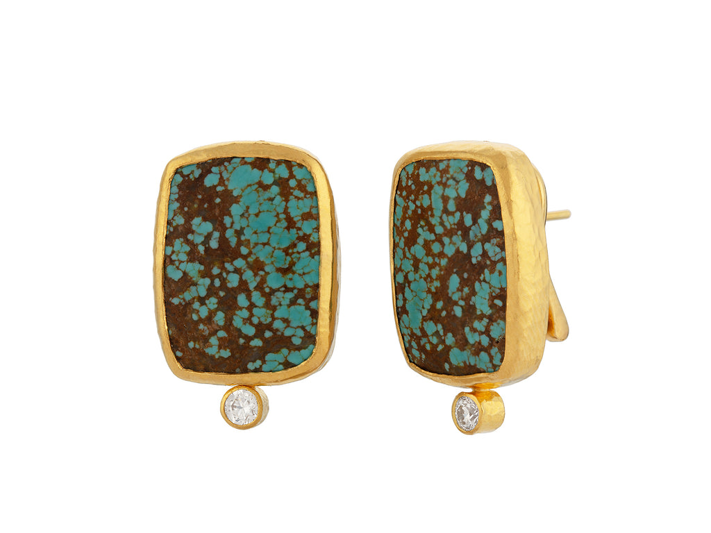 GURHAN, GURHAN Rune Gold Turquoise Stud Earrings, 22x16mm Rectangle