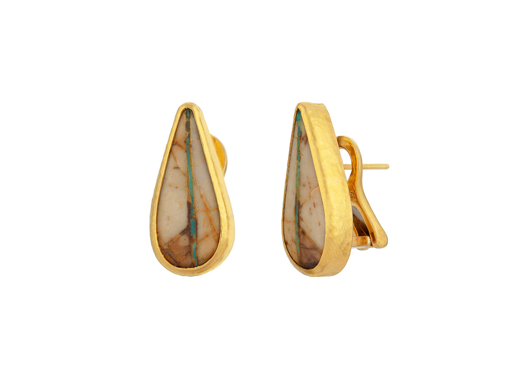 GURHAN, GURHAN Rune Gold Turquoise Stud Earrings, 25x12mm Teardrop