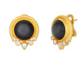 GURHAN, GURHAN Rune Gold Clip Post Stud Earrings, 14mm Round set in Wide Frame, Moonstone and Diamond