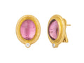 GURHAN, GURHAN Rune Gold Clip Post Stud Earrings, 16x12mm Oval set in Wide Frame, Tourmaline and Diamond
