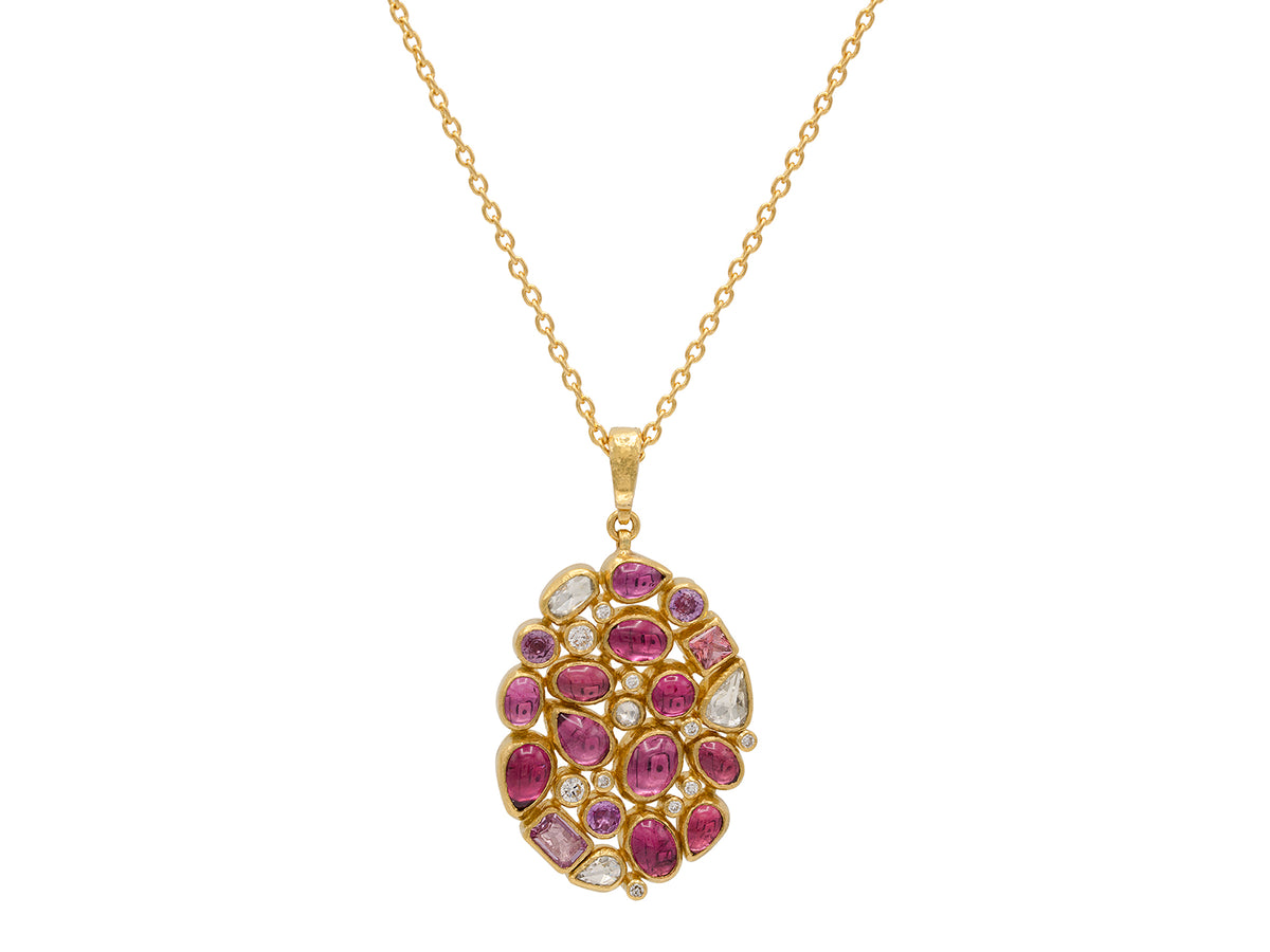 GURHAN, GURHAN Rune Gold Cluster Pendant Necklace, with Mixed Stones