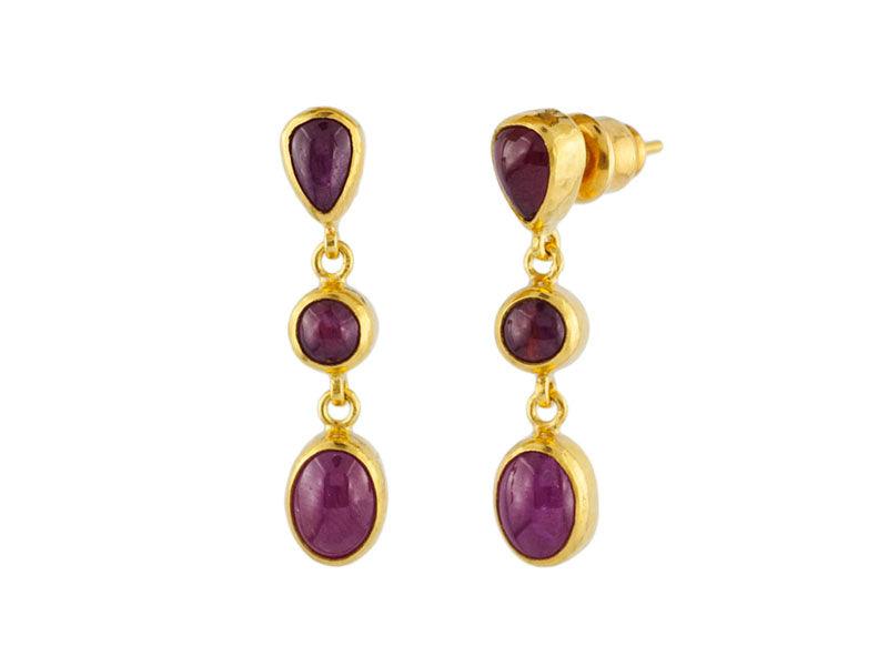 GURHAN, GURHAN Rune Gold Ruby Double Drop Earrings, Triple Stone, Mixed Shapes