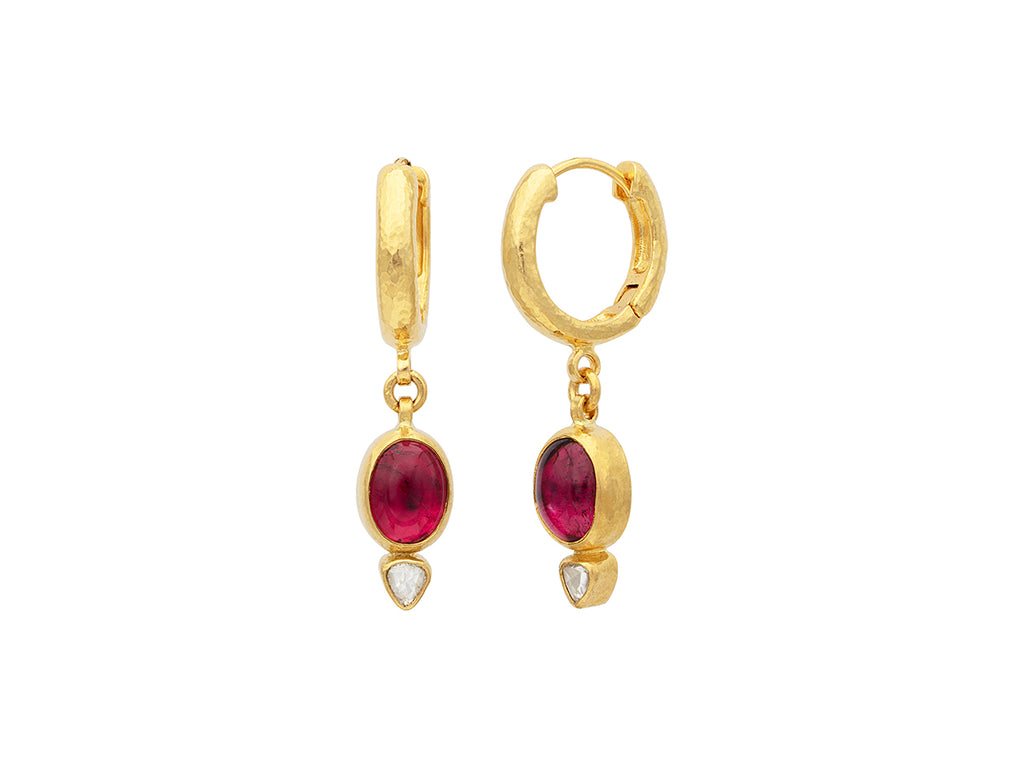 GURHAN, GURHAN Rune Gold Tourmaline Single Drop Earrings, 9x7mm Oval on Huggie Hoop