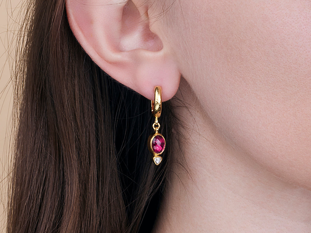 GURHAN, GURHAN Rune Gold Tourmaline Single Drop Earrings, 9x7mm Oval on Huggie Hoop