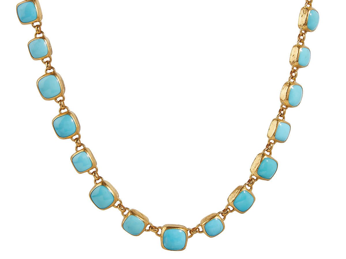 GURHAN, GURHAN Rune Gold Link Short Necklace, Mixed Square Cabochons, Turquoise
